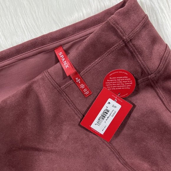 Spanx Size Small Petite Rich Rose Faux Suede Leggings Pants - Picture 7 of 10